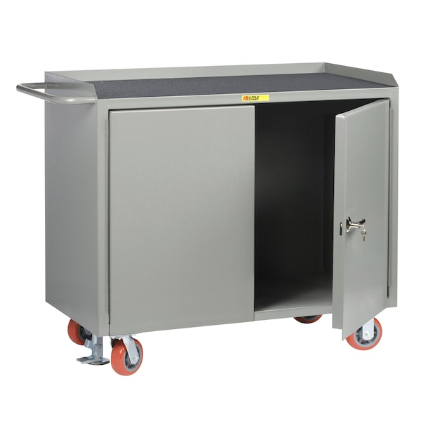 Mobile Bench Cabinets, 36"W, 2 Locking Doors, Non-Slip Vinyl Matting